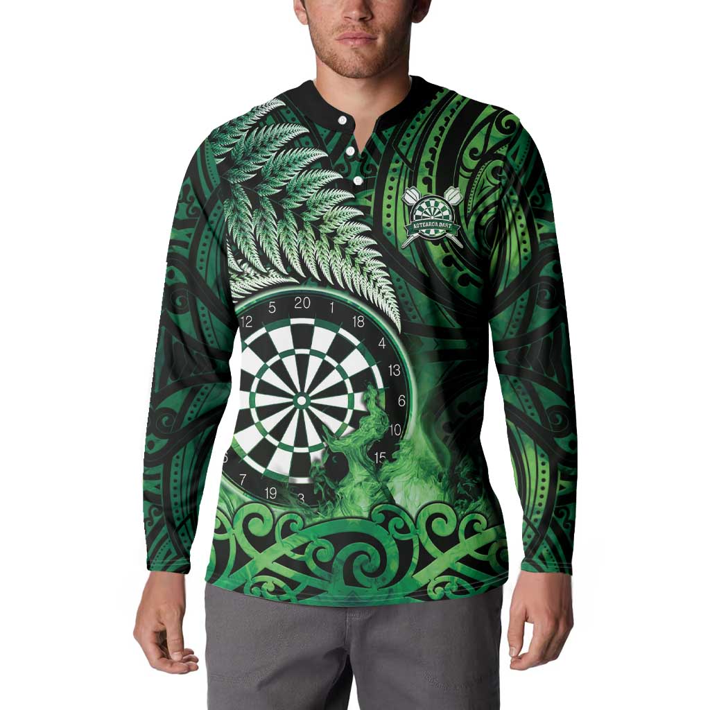 Personalised New Zealand Darts Button Sweatshirt Maori Koru Dartboard Green Flame