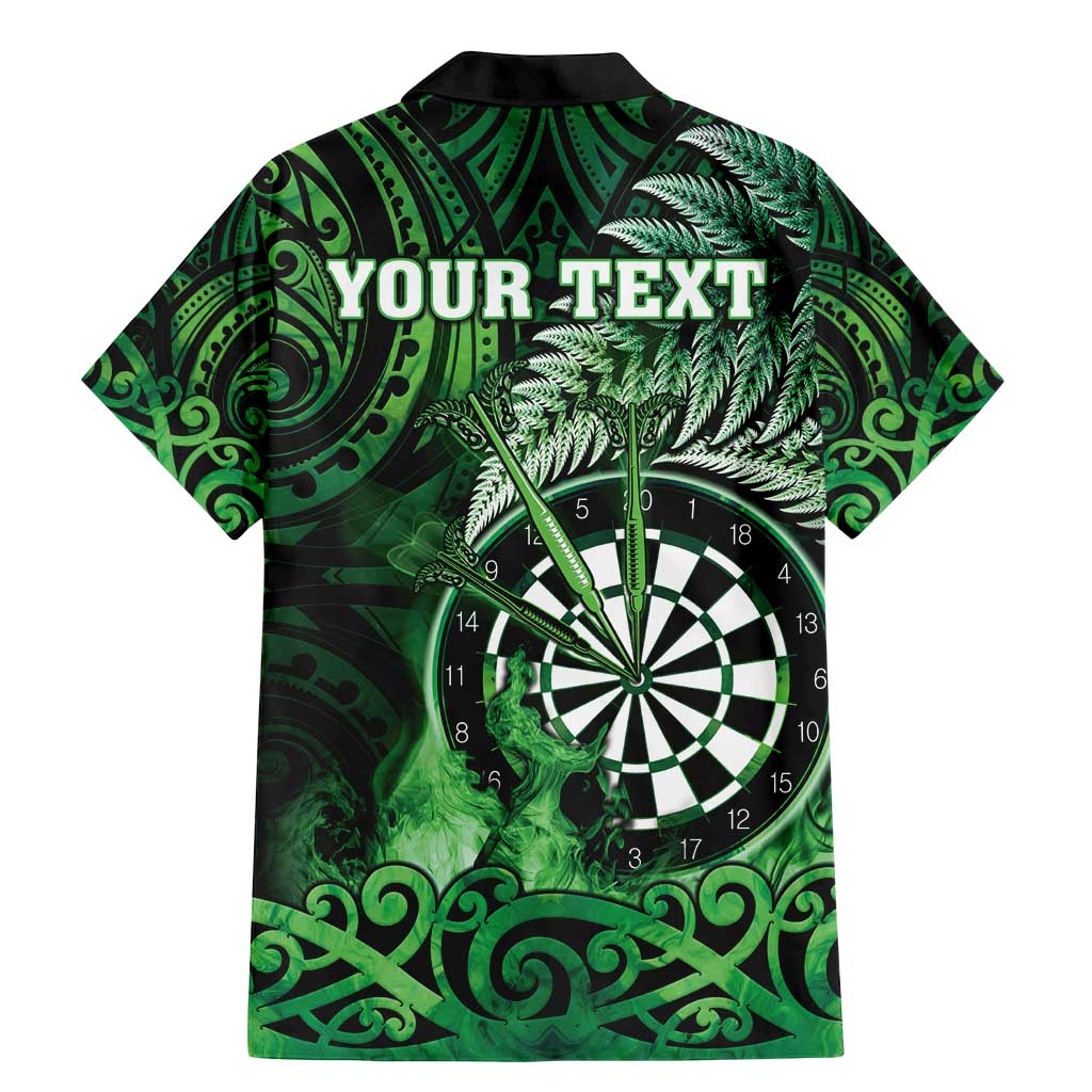 Personalised New Zealand Darts Family Matching Mermaid Dress and Hawaiian Shirt Maori Koru Dartboard Green Flame