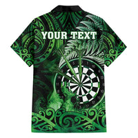 Personalised New Zealand Darts Family Matching Off Shoulder Maxi Dress and Hawaiian Shirt Maori Koru Dartboard Green Flame