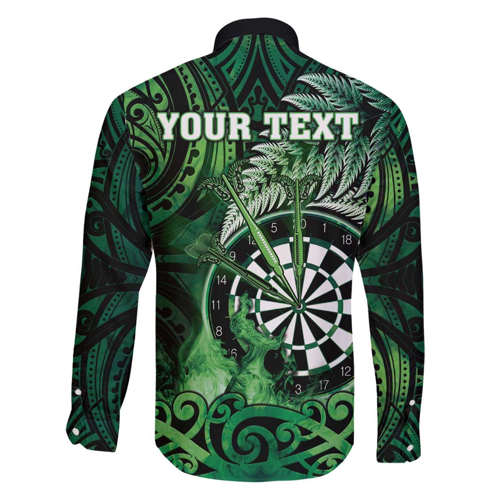 Personalised New Zealand Darts Family Matching Off Shoulder Maxi Dress and Hawaiian Shirt Maori Koru Dartboard Green Flame