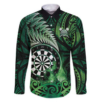 Personalised New Zealand Darts Family Matching Puletasi and Hawaiian Shirt Maori Koru Dartboard Green Flame