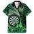 Personalised New Zealand Darts Family Matching Short Sleeve Bodycon Dress and Hawaiian Shirt Maori Koru Dartboard Green Flame