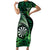 Personalised New Zealand Darts Family Matching Short Sleeve Bodycon Dress and Hawaiian Shirt Maori Koru Dartboard Green Flame