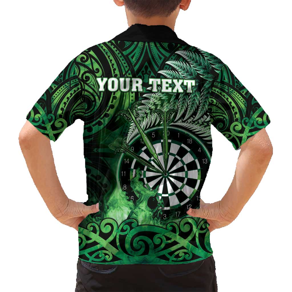 Personalised New Zealand Darts Family Matching Summer Maxi Dress and Hawaiian Shirt Maori Koru Dartboard Green Flame