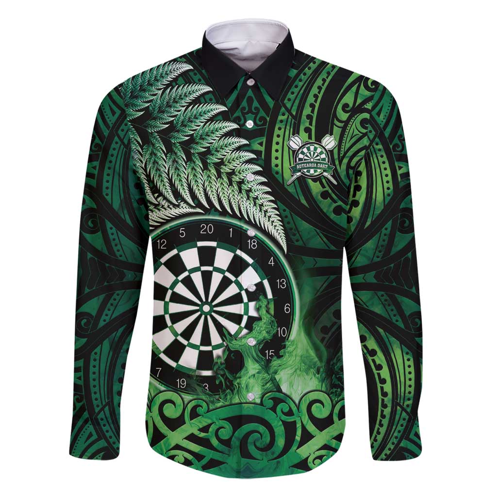 Personalised New Zealand Darts Family Matching Summer Maxi Dress and Hawaiian Shirt Maori Koru Dartboard Green Flame