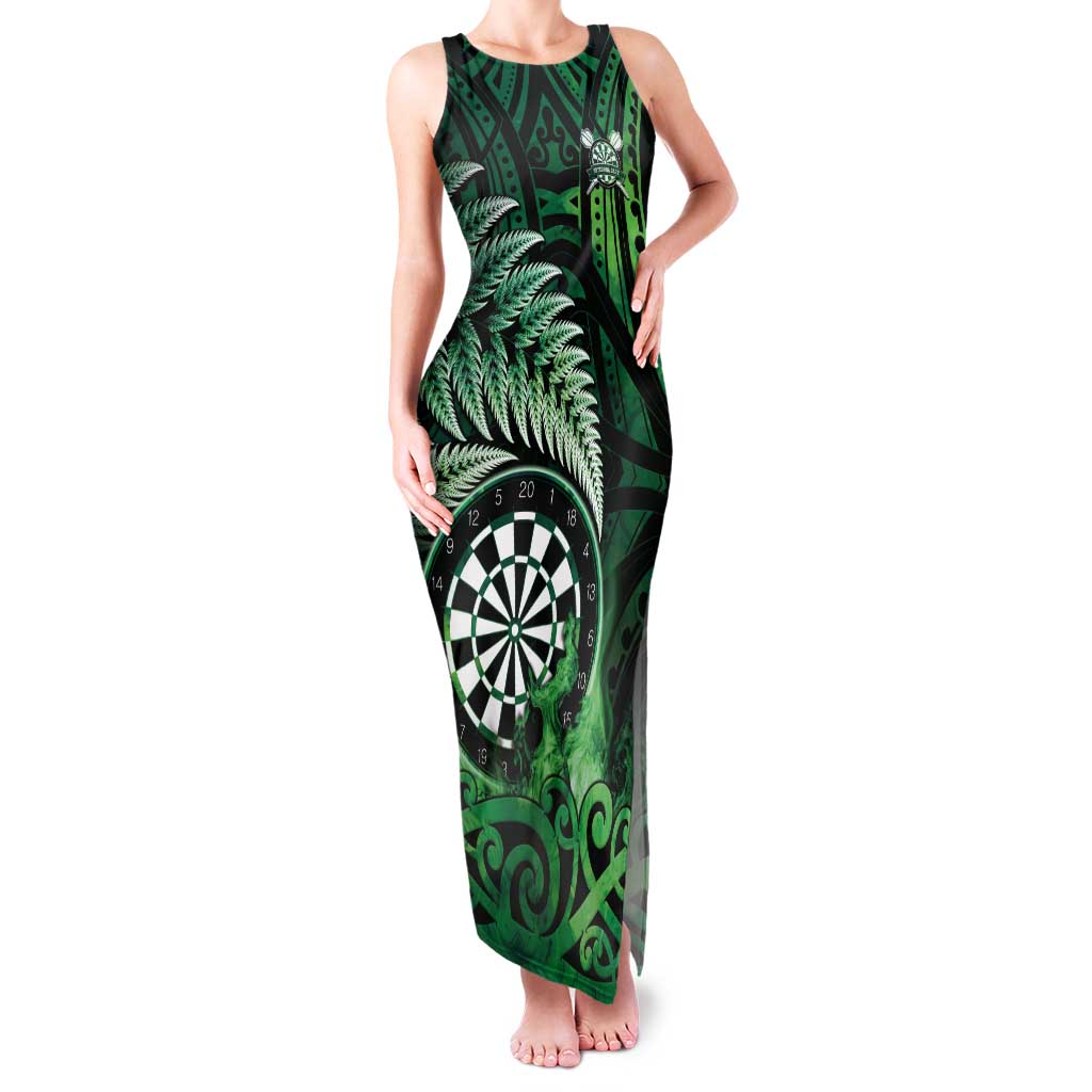 Personalised New Zealand Darts Family Matching Tank Maxi Dress and Hawaiian Shirt Maori Koru Dartboard Green Flame
