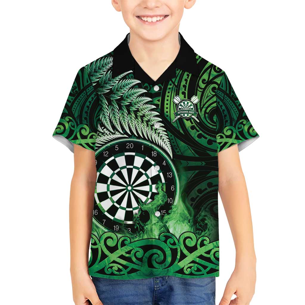 Personalised New Zealand Darts Family Matching Tank Maxi Dress and Hawaiian Shirt Maori Koru Dartboard Green Flame