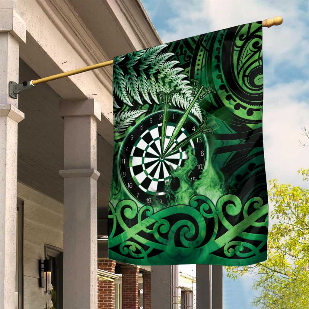 New Zealand Darts Garden Flag Maori Koru Dartboard Green Flame LT05 House Flag Green - Polynesian Pride