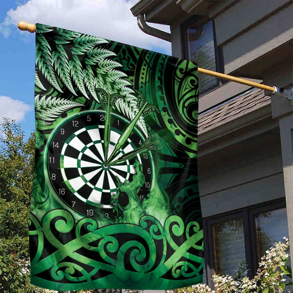 New Zealand Darts Garden Flag Maori Koru Dartboard Green Flame LT05 - Polynesian Pride