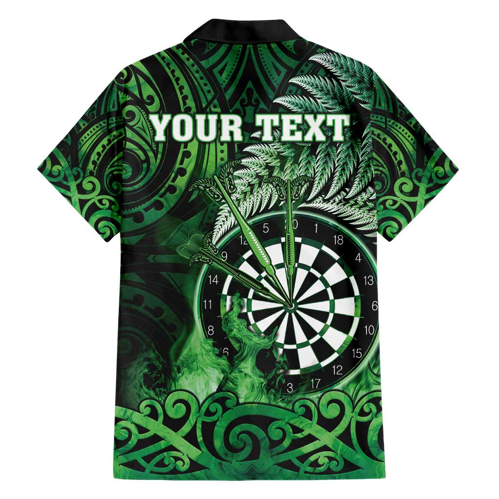 Personalised New Zealand Darts Hawaiian Shirt Maori Koru Dartboard Green Flame