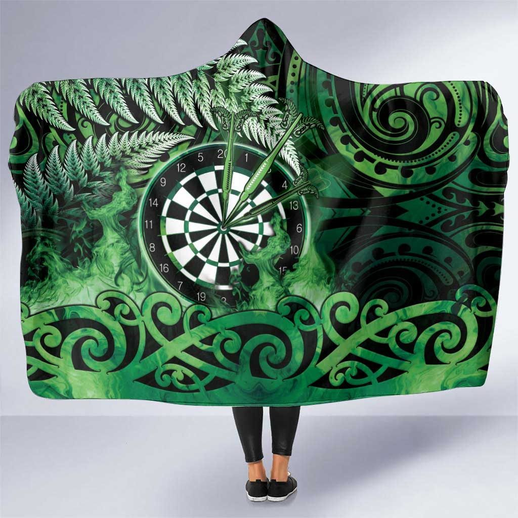 New Zealand Darts Hooded Blanket Maori Koru Dartboard Green Flame