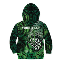 Personalised New Zealand Darts Kid Hoodie Maori Koru Dartboard Green Flame