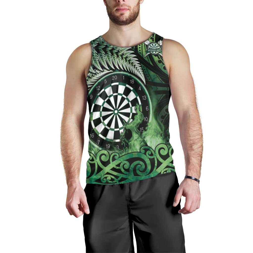 Personalised New Zealand Darts Men Tank Top Maori Koru Dartboard Green Flame