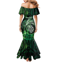 Personalised New Zealand Darts Mermaid Dress Maori Koru Dartboard Green Flame