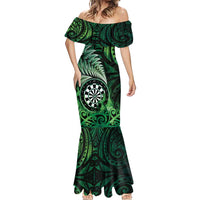 Personalised New Zealand Darts Mermaid Dress Maori Koru Dartboard Green Flame