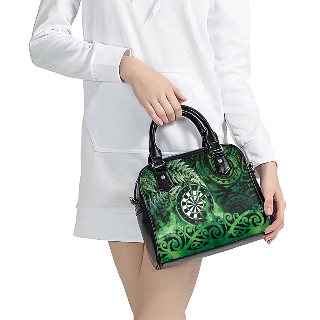 New Zealand Darts Shoulder Handbag Maori Koru Dartboard Green Flame