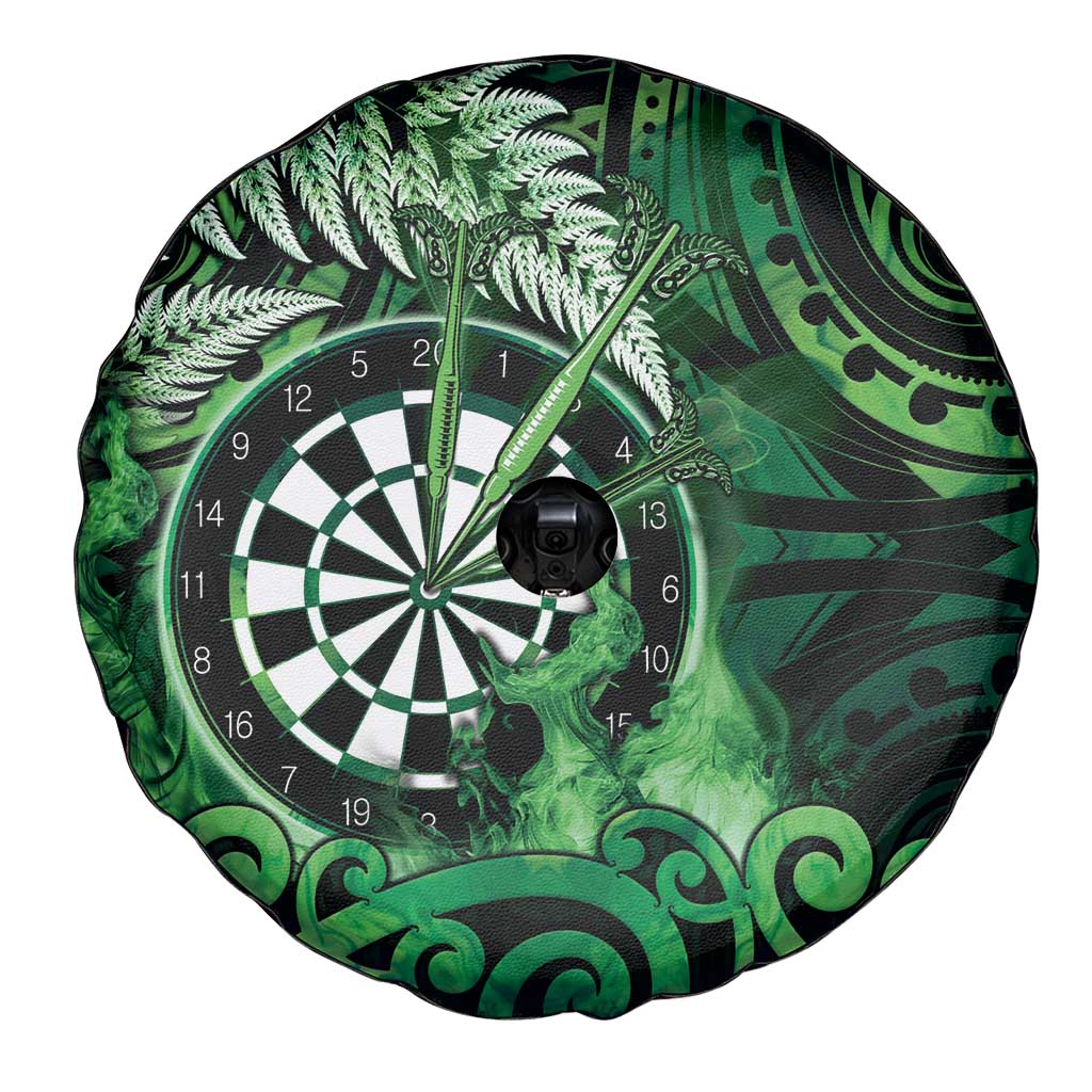 New Zealand Darts Spare Tire Cover Maori Koru Dartboard Green Flame