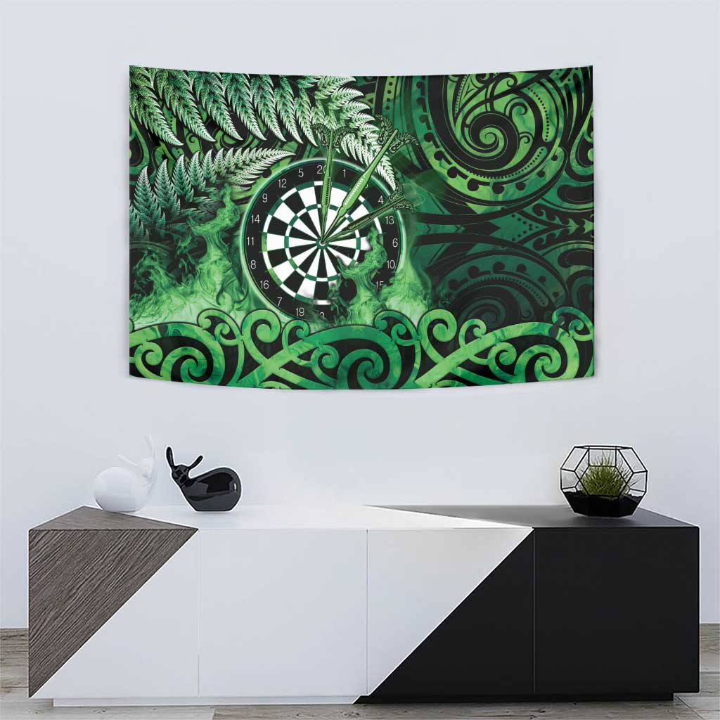 New Zealand Darts Tapestry Maori Koru Dartboard Green Flame