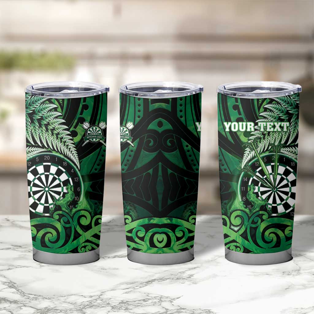 Personalised New Zealand Darts Tumbler Cup Maori Koru Dartboard Green Flame