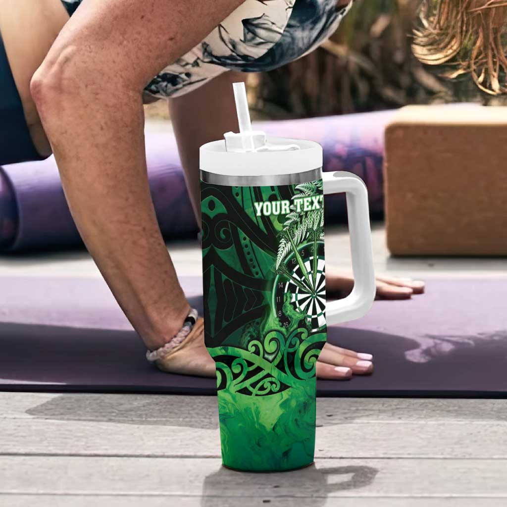 Personalised New Zealand Darts Tumbler With Handle Maori Koru Dartboard Green Flame