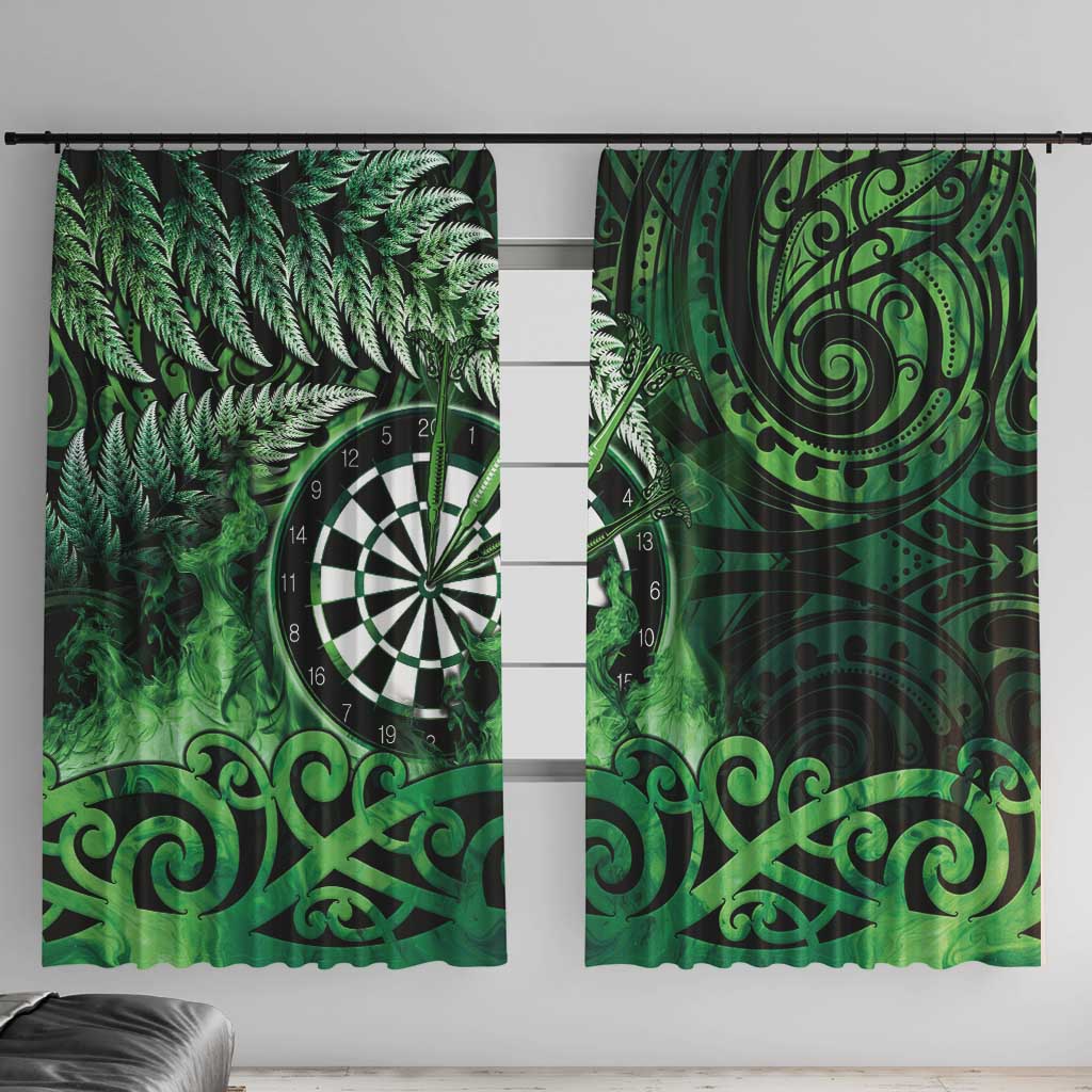 New Zealand Darts Window Curtain Maori Koru Dartboard Green Flame