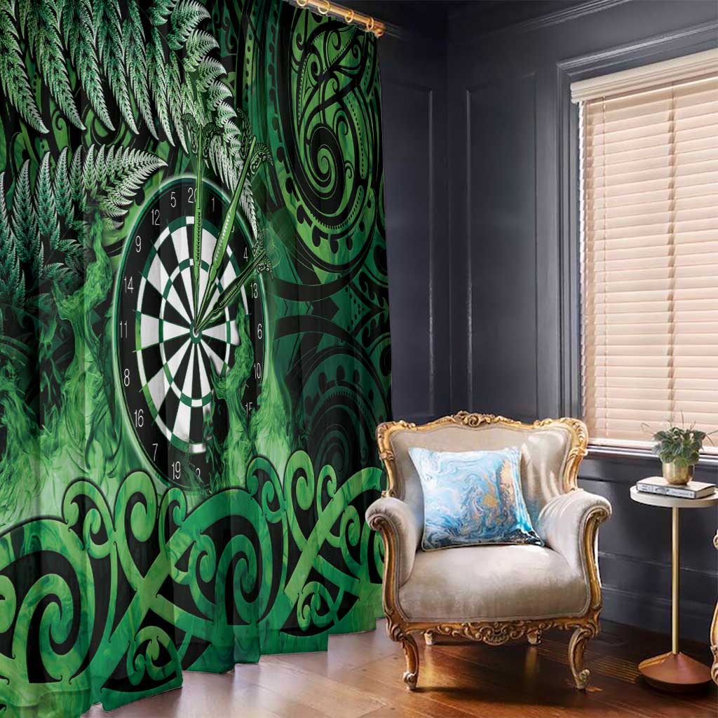 New Zealand Darts Window Curtain Maori Koru Dartboard Green Flame