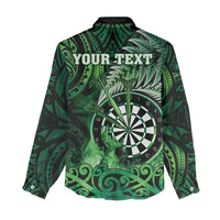 Personalised New Zealand Darts Women Casual Shirt Maori Koru Dartboard Green Flame