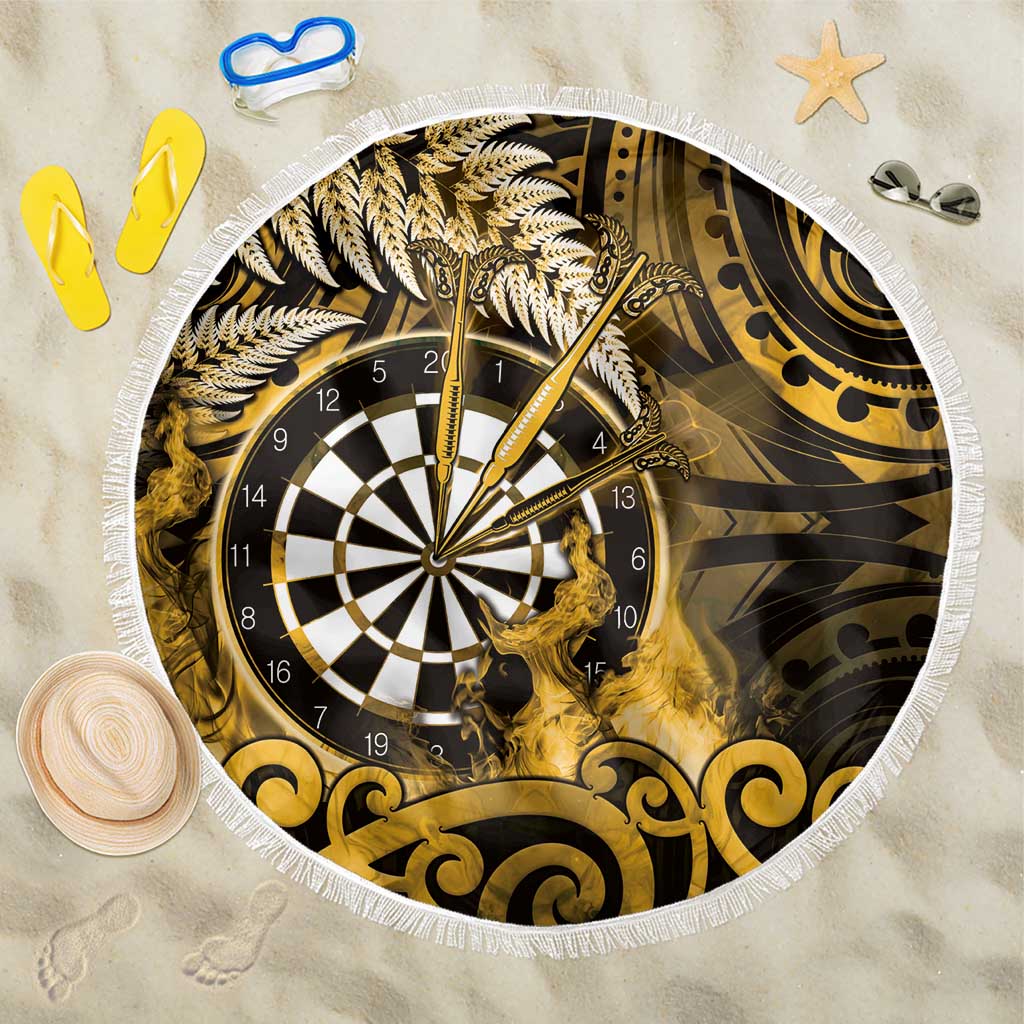 New Zealand Darts Beach Blanket Maori Koru Dartboard Gold Flame LT05 One Size 150cm Gold - Polynesian Pride