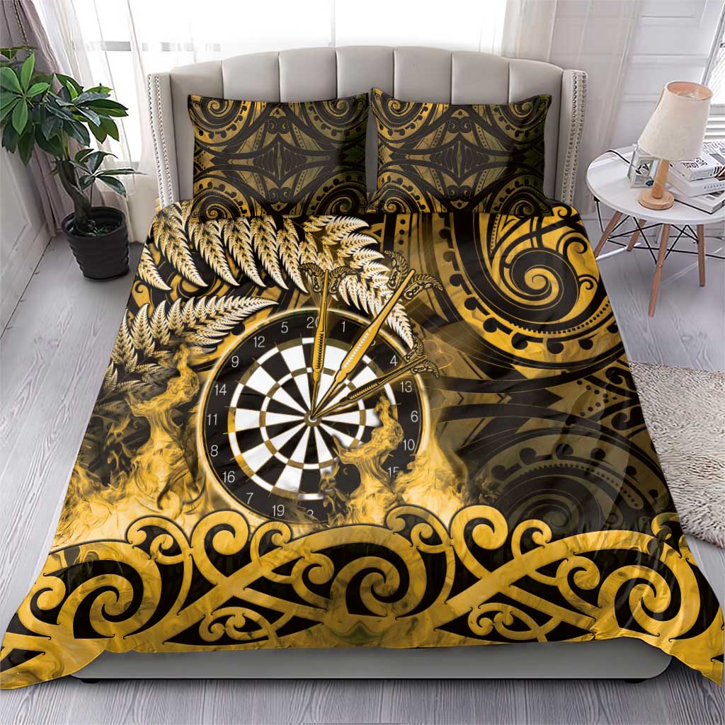 New Zealand Darts Bedding Set Maori Koru Dartboard Gold Flame
