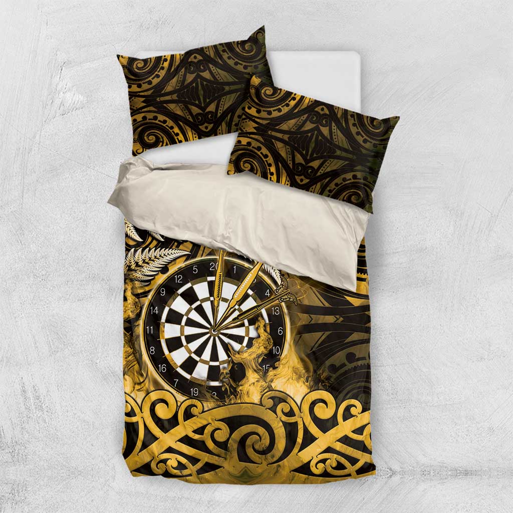New Zealand Darts Bedding Set Maori Koru Dartboard Gold Flame