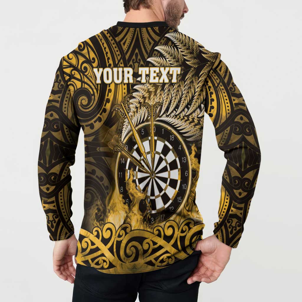 Personalised New Zealand Darts Button Sweatshirt Maori Koru Dartboard Gold Flame