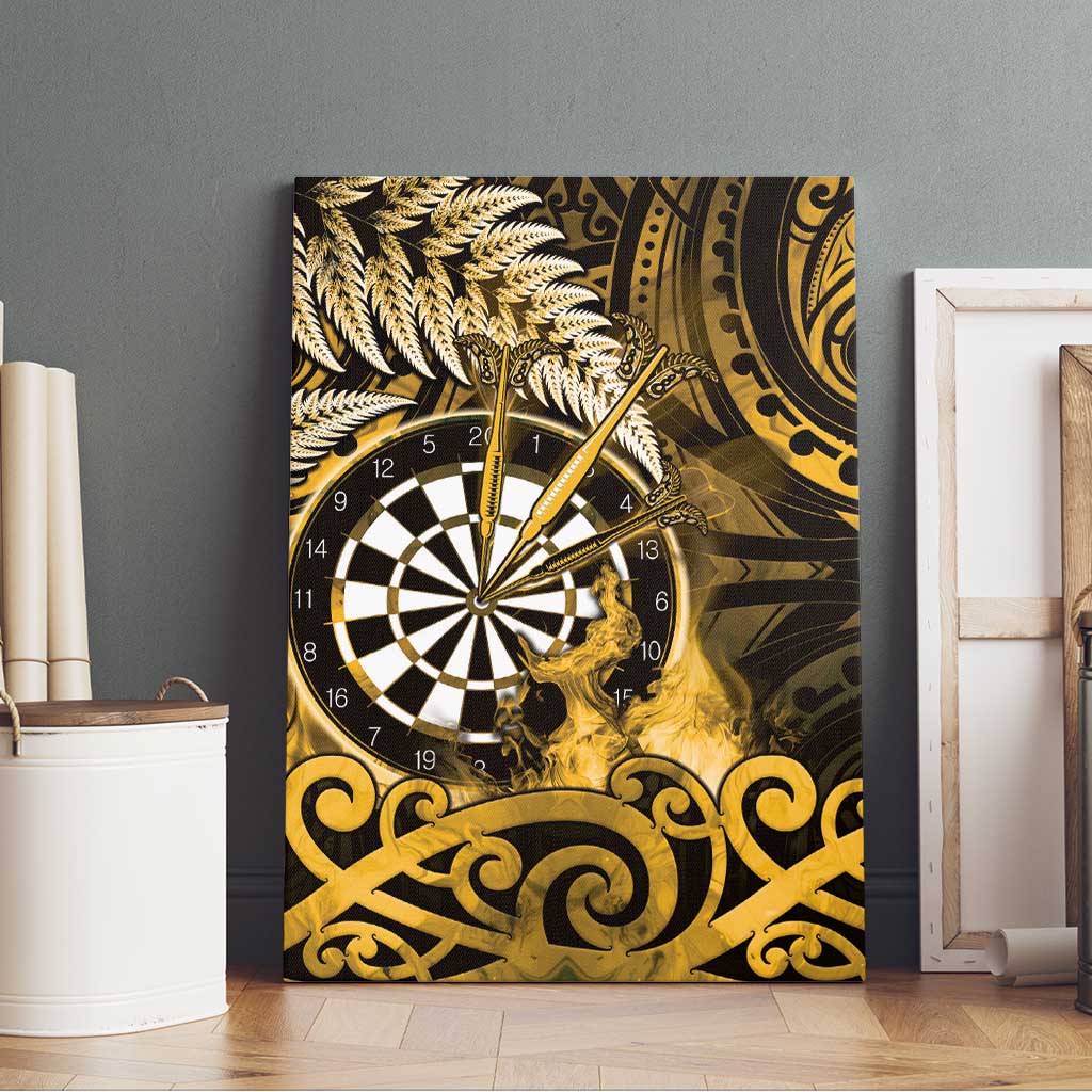 New Zealand Darts Canvas Wall Art Maori Koru Dartboard Gold Flame