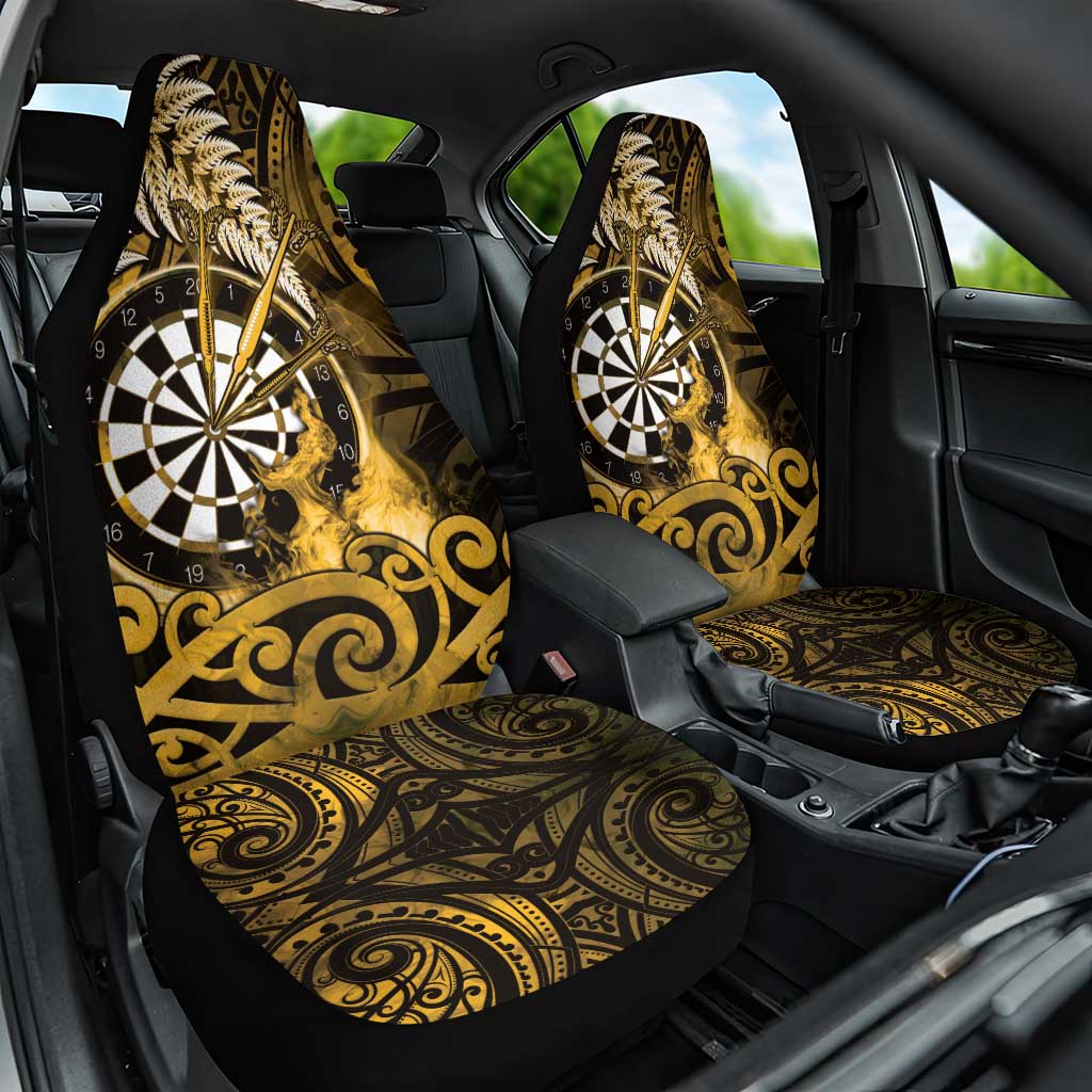 New Zealand Darts Car Seat Cover Maori Koru Dartboard Gold Flame