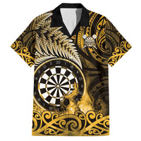 Personalised New Zealand Darts Family Matching Long Sleeve Bodycon Dress and Hawaiian Shirt Maori Koru Dartboard Gold Flame
