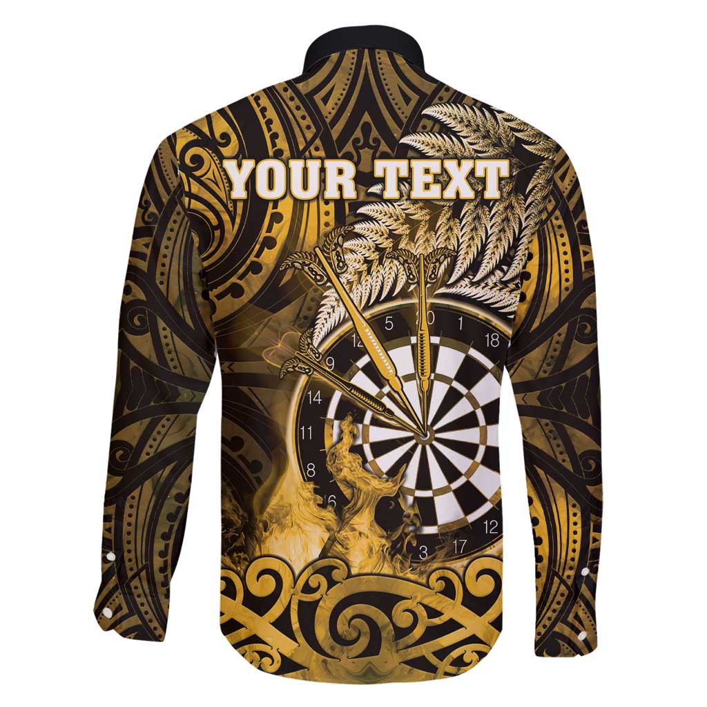 Personalised New Zealand Darts Family Matching Off Shoulder Maxi Dress and Hawaiian Shirt Maori Koru Dartboard Gold Flame