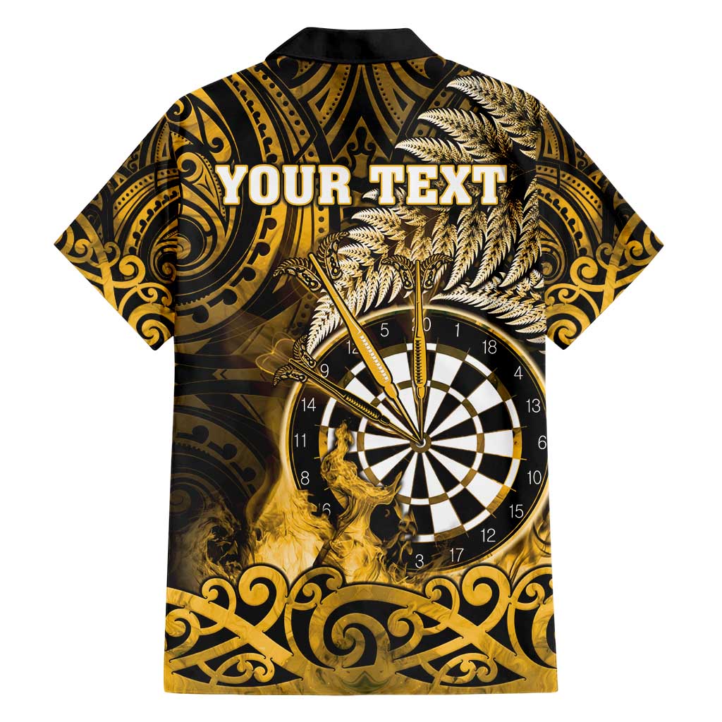 Personalised New Zealand Darts Hawaiian Shirt Maori Koru Dartboard Gold Flame