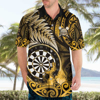 Personalised New Zealand Darts Hawaiian Shirt Maori Koru Dartboard Gold Flame