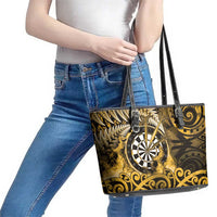 New Zealand Darts Leather Tote Bag Maori Koru Dartboard Gold Flame