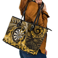 New Zealand Darts Leather Tote Bag Maori Koru Dartboard Gold Flame