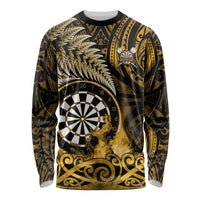 Personalised New Zealand Darts Long Sleeve Shirt Maori Koru Dartboard Gold Flame