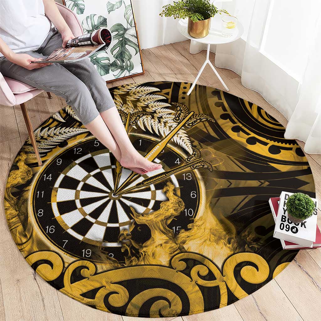 New Zealand Darts Round Carpet Maori Koru Dartboard Gold Flame
