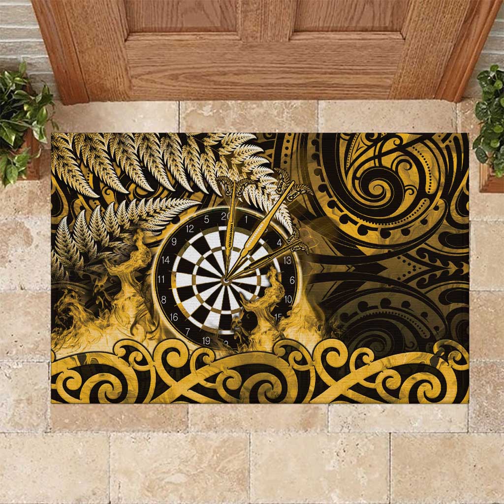New Zealand Darts Rubber Doormat Maori Koru Dartboard Gold Flame LT05 Gold - Polynesian Pride