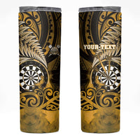 Personalised New Zealand Darts Skinny Tumbler Maori Koru Dartboard Gold Flame