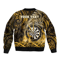 Personalised New Zealand Darts Sleeve Zip Bomber Jacket Maori Koru Dartboard Gold Flame