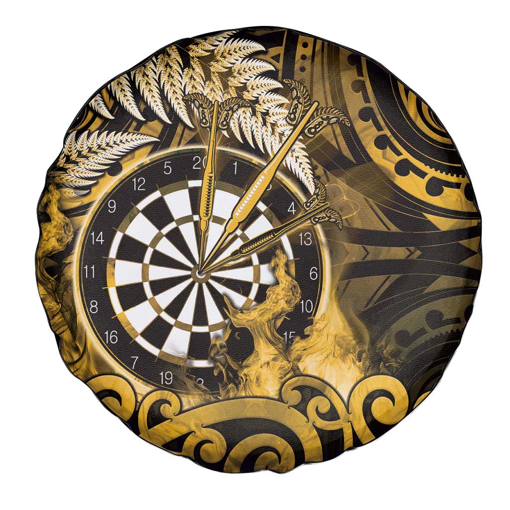 New Zealand Darts Spare Tire Cover Maori Koru Dartboard Gold Flame
