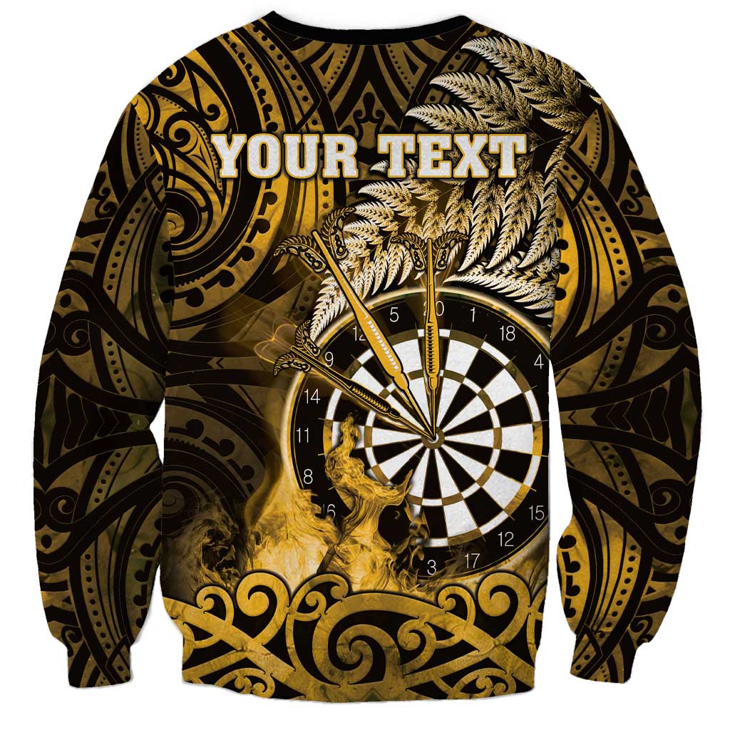 Personalised New Zealand Darts Sweatshirt Maori Koru Dartboard Gold Flame