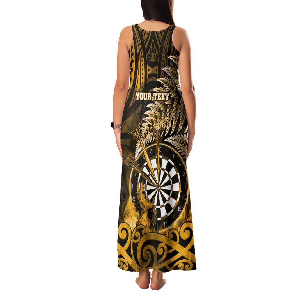 Personalised New Zealand Darts Tank Maxi Dress Maori Koru Dartboard Gold Flame