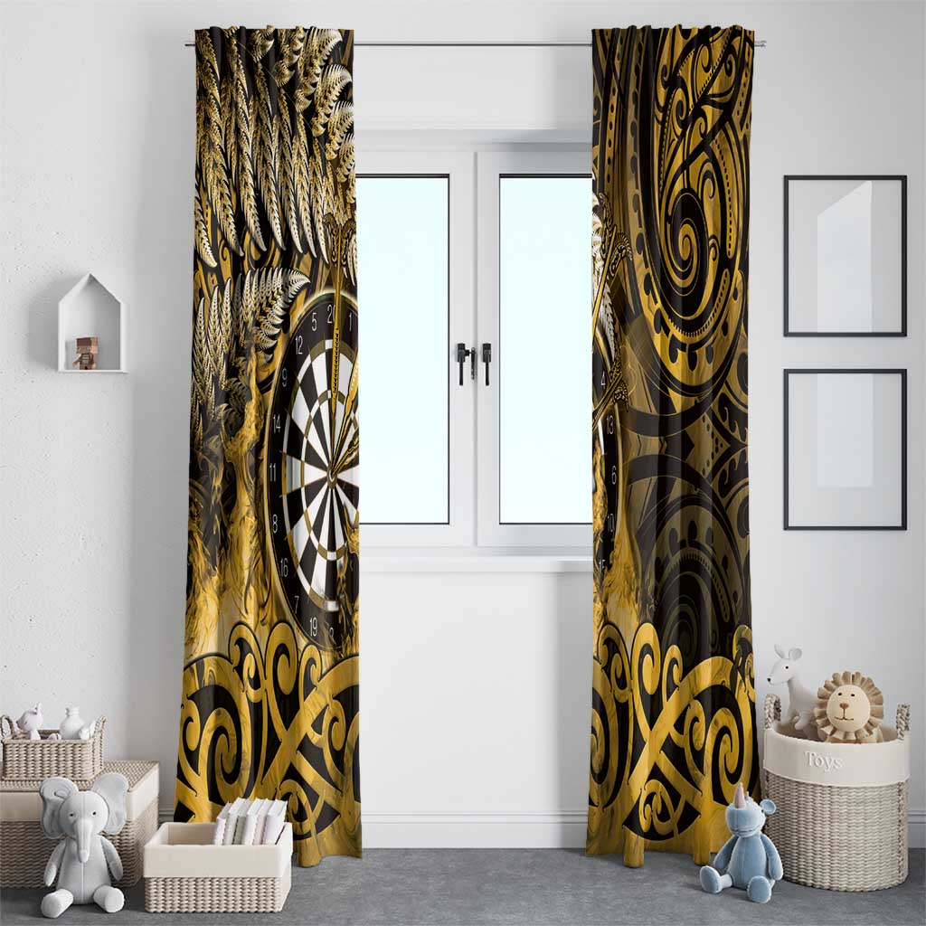 New Zealand Darts Window Curtain Maori Koru Dartboard Gold Flame