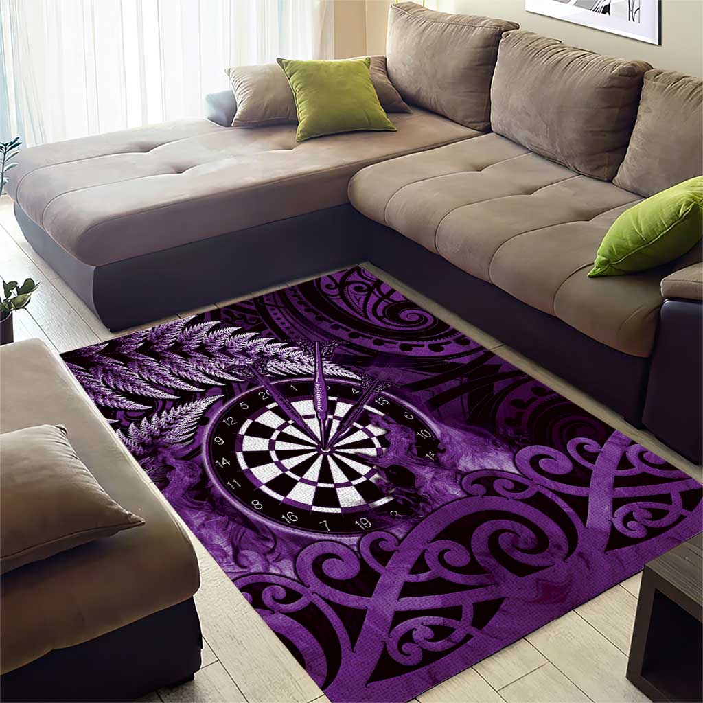 New Zealand Darts Area Rug Maori Koru Dartboard Purple Flame