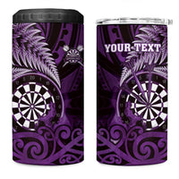 Personalised New Zealand Darts 4 in 1 Can Cooler Tumbler Maori Koru Dartboard Purple Flame
